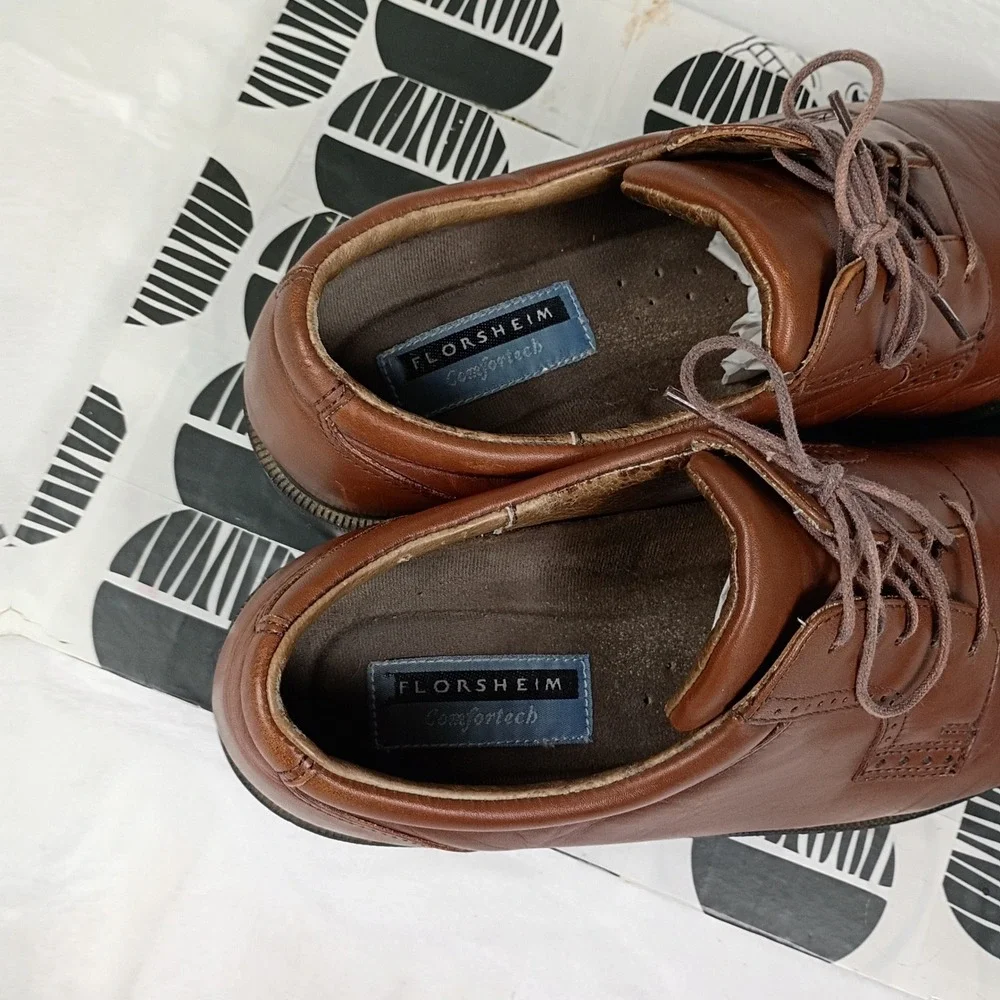 Florsheim Comfortech‎ Mens Brown Leather Derby Shoes Lace Up Oxford 10W Tan